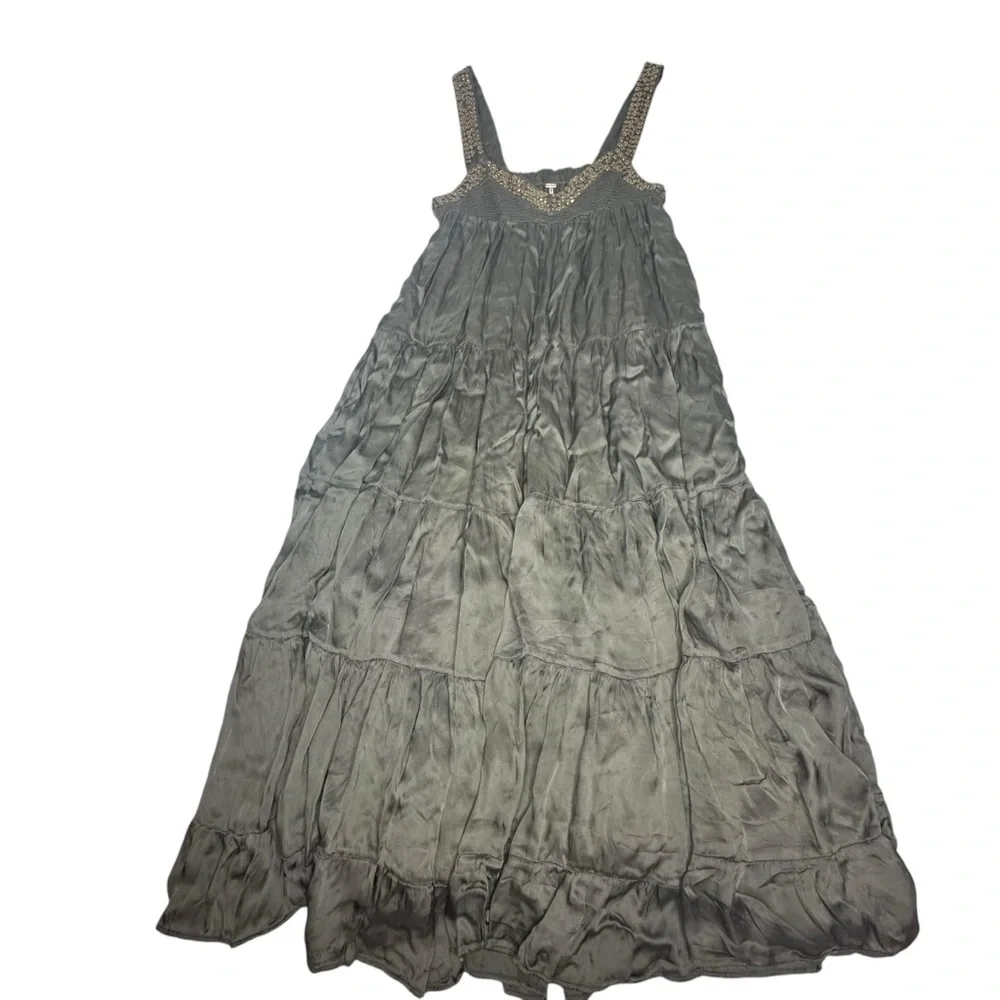 Like New Free People Isadora Studded Silky Maxi Dress olive green - Picture 9 of 15